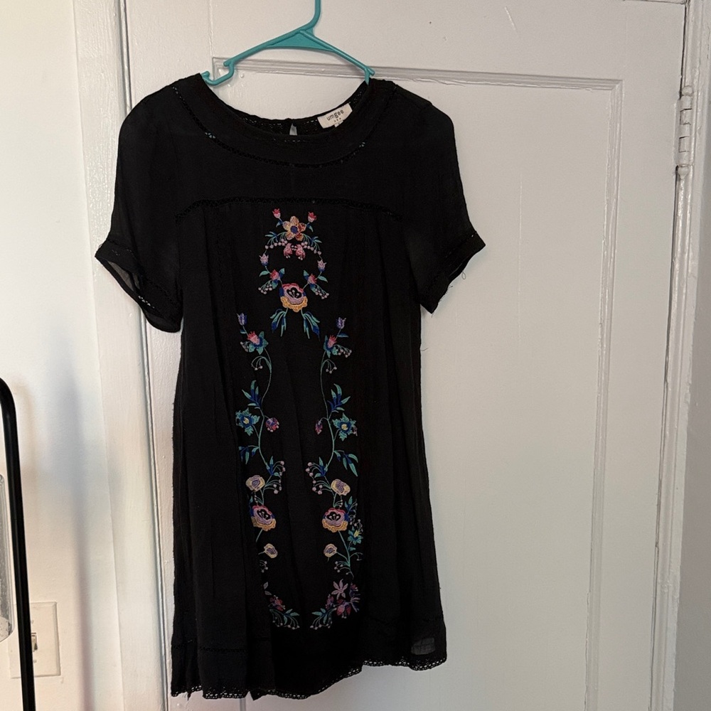 Umgee Black Mini Dress with Floral Embroidery